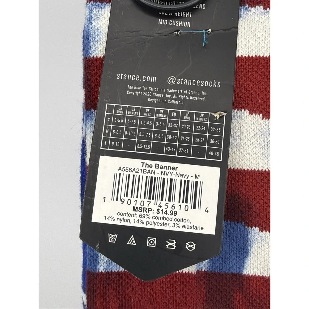 Stance The Banner Crew Socks Medium Navy Red White USA Infiknit A556A21BAN